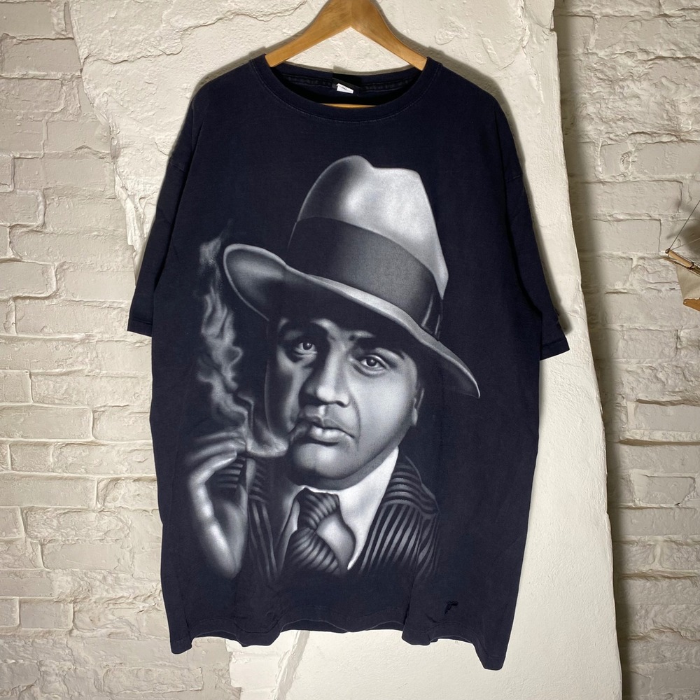 Vintage 90s Al Capone Scarface Mobster‎ Graphic T-Shirt Black 2XL Changes